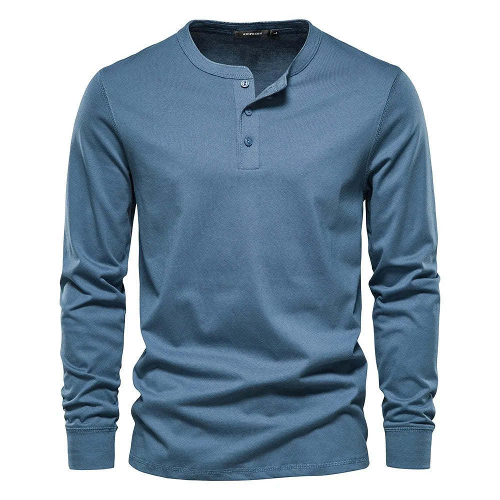 Men's Long Sleeve Henley T-Shirt - Button Neck, Regular Fit