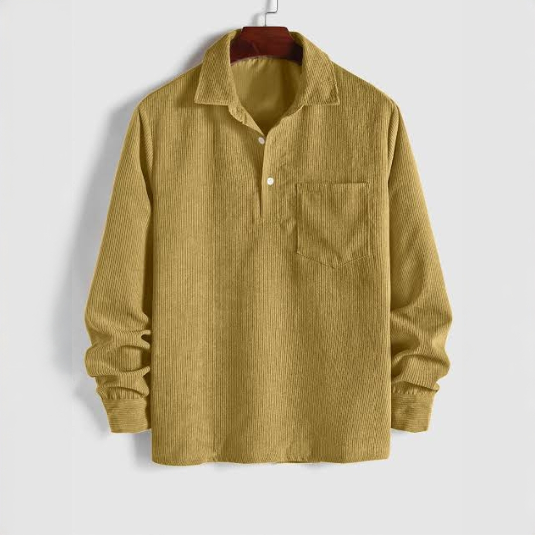 Men's Long-Sleeve Popover Shirt with Point Collar and Chest Pocket - Relaxed Fit