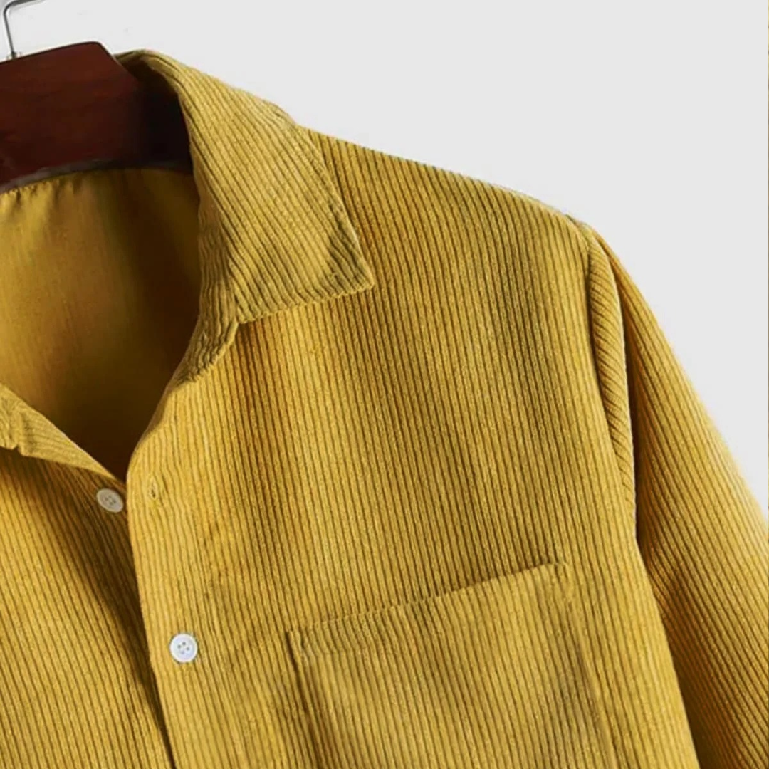 Men's Long-Sleeve Popover Shirt with Point Collar and Chest Pocket - Relaxed Fit