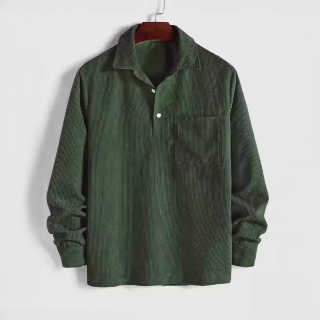 Men's Long-Sleeve Popover Shirt with Point Collar and Chest Pocket - Relaxed Fit