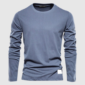 Men's Long Sleeve T-Shirt with O-Neck Collar and Logo Patch - Regular Fit