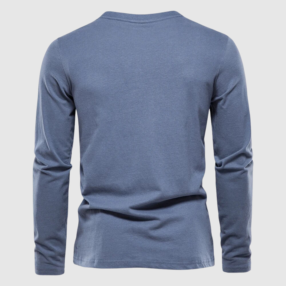 Men's Long Sleeve T-Shirt with O-Neck Collar and Logo Patch - Regular Fit