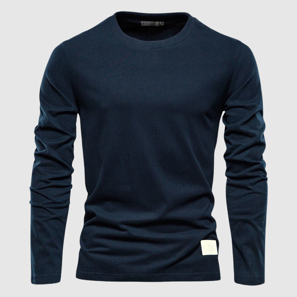 Men's Long Sleeve T-Shirt with O-Neck Collar and Logo Patch - Regular Fit