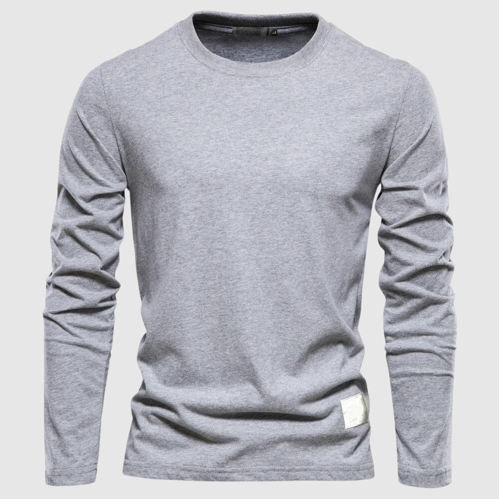 Men's Long Sleeve T-Shirt with O-Neck Collar and Logo Patch - Regular Fit