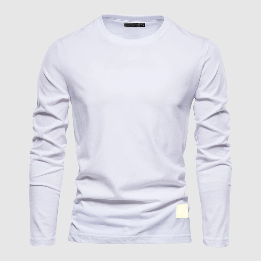 Men's Long Sleeve T-Shirt with O-Neck Collar and Logo Patch - Regular Fit