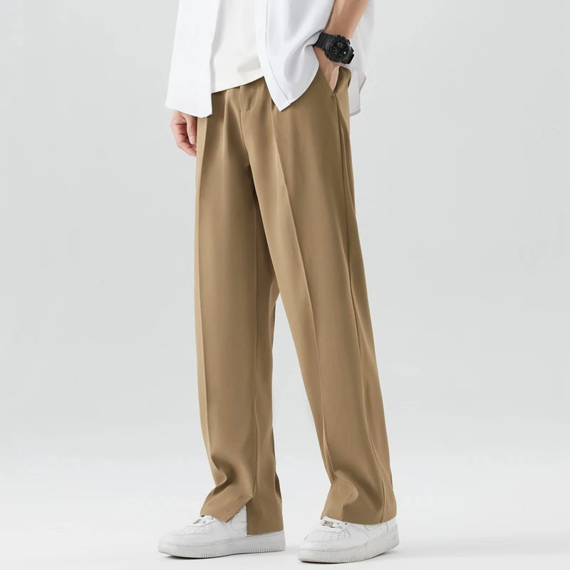 Men's Loose Fit Pants with Side Pockets and Wide Leg Design