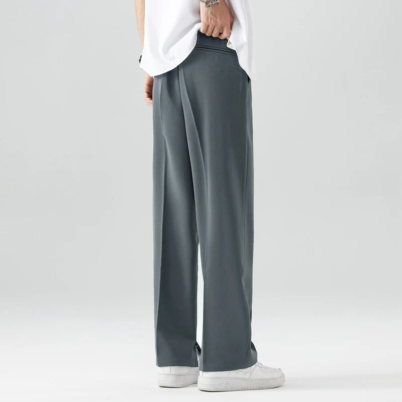 Men's Loose Fit Pants with Side Pockets and Wide Leg Design