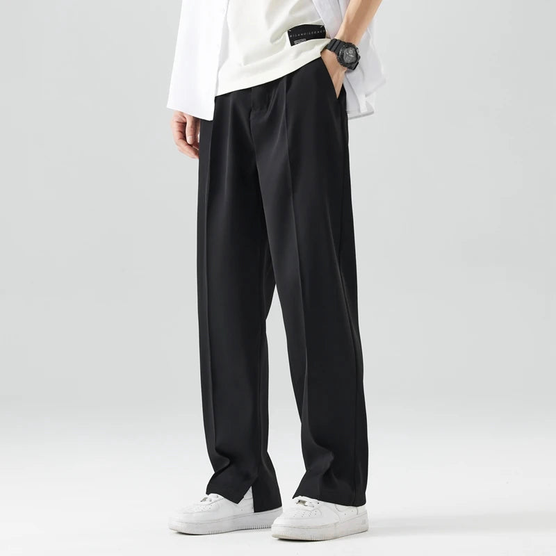 Men's Loose Fit Pants with Side Pockets and Wide Leg Design
