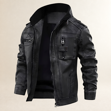 Men's Moto Jacket Zip-Front Stand Collar with Buckle Epaulets Multiple Zip and Flap Pockets