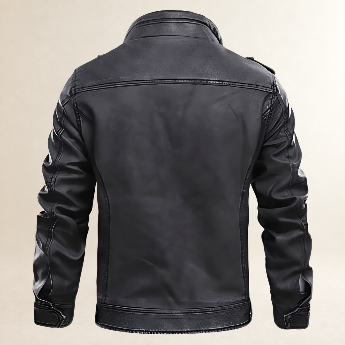 Men's Moto Jacket Zip-Front Stand Collar with Buckle Epaulets Multiple Zip and Flap Pockets