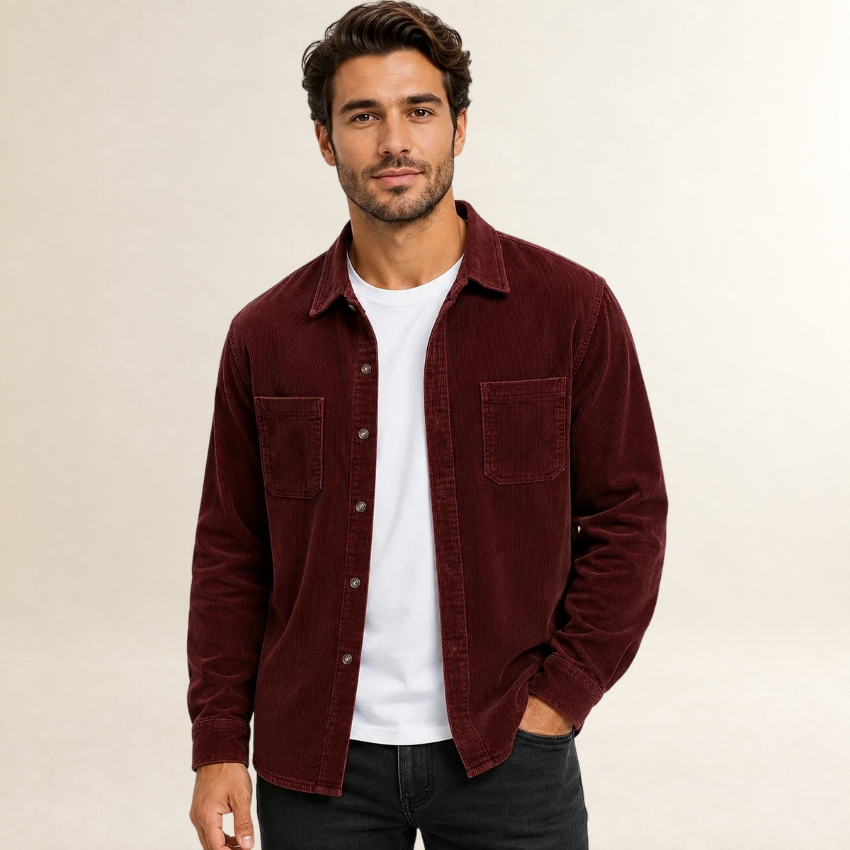 Men's Overshirt Shacket with Lapel Collar and Button Front - Regular Fit Casual Style
