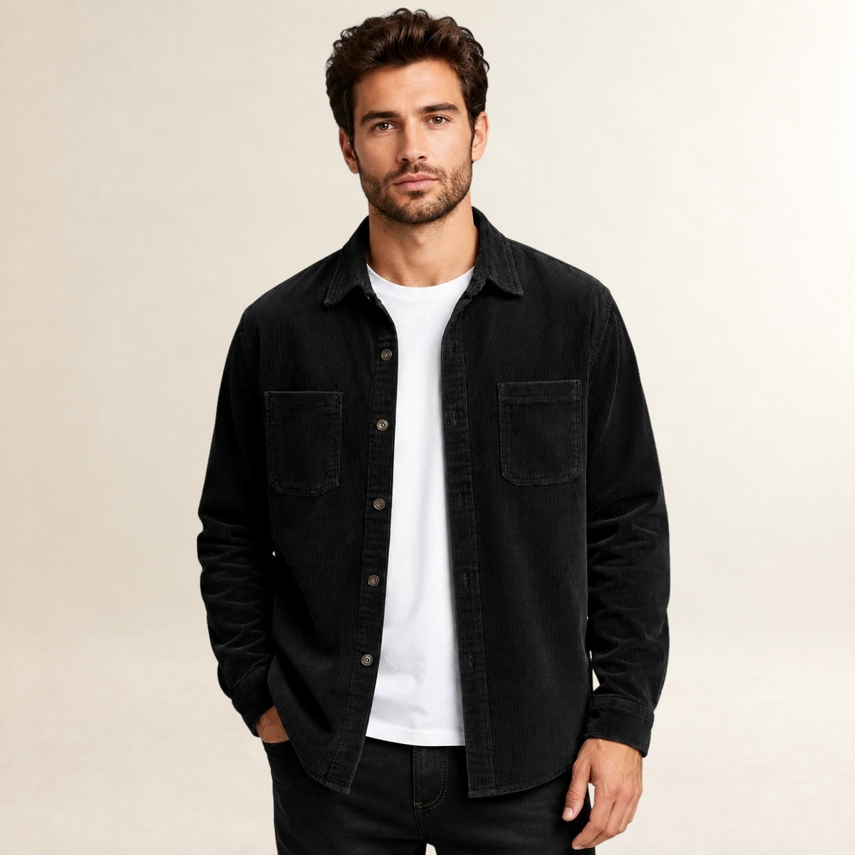 Men's Overshirt Shacket with Lapel Collar and Button Front - Regular Fit Casual Style