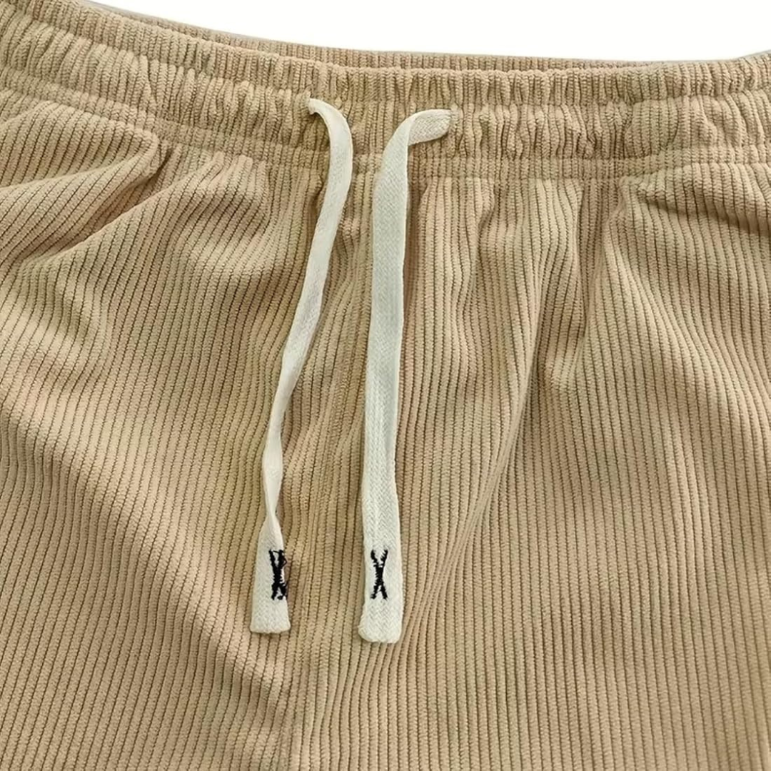 Men's Pants - Adjustable Drawstring Waist, Relaxed Straight‑Leg, Side Pockets, Logo Patch