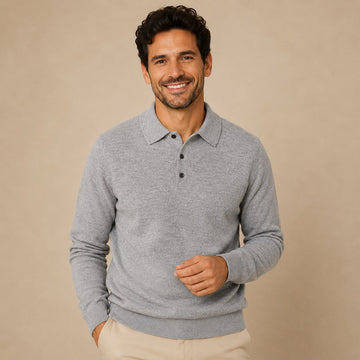 Men's Polo Jumper - Classic Collar, Long Sleeve, Tailored Fit