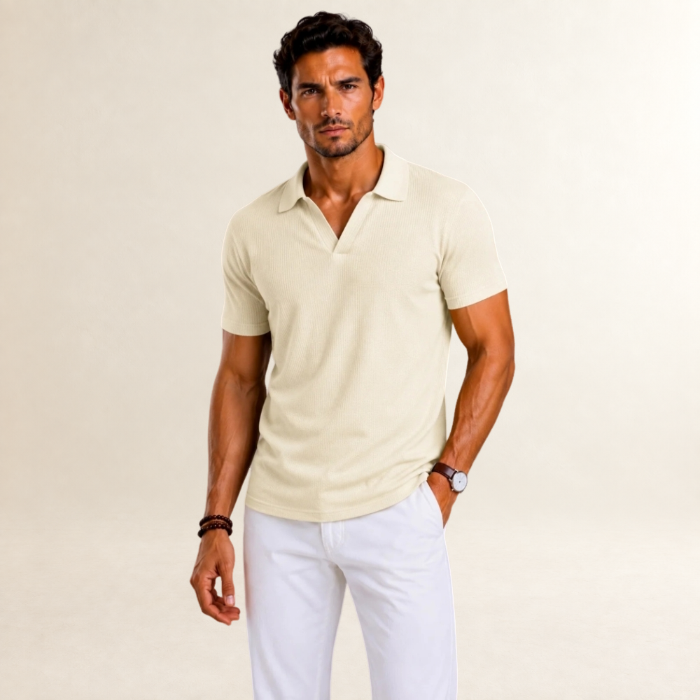 Men's Polo Shirt Textured Design - Short Sleeve, Regular Fit