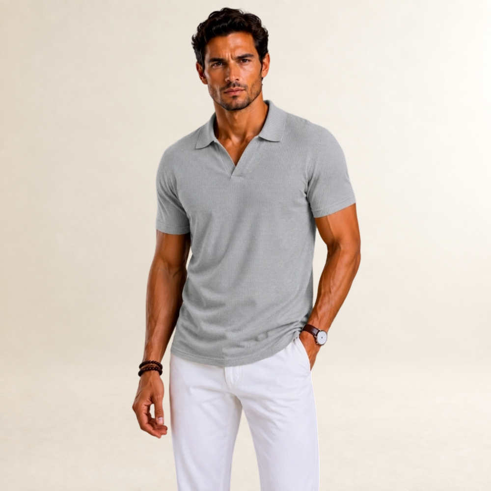 Men's Polo Shirt Textured Design - Short Sleeve, Regular Fit