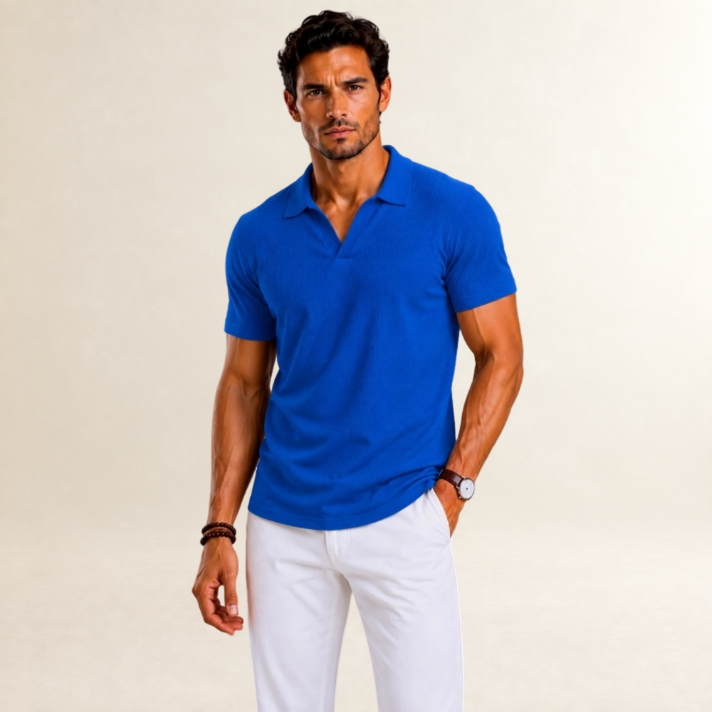 Men's Polo Shirt Textured Design - Short Sleeve, Regular Fit