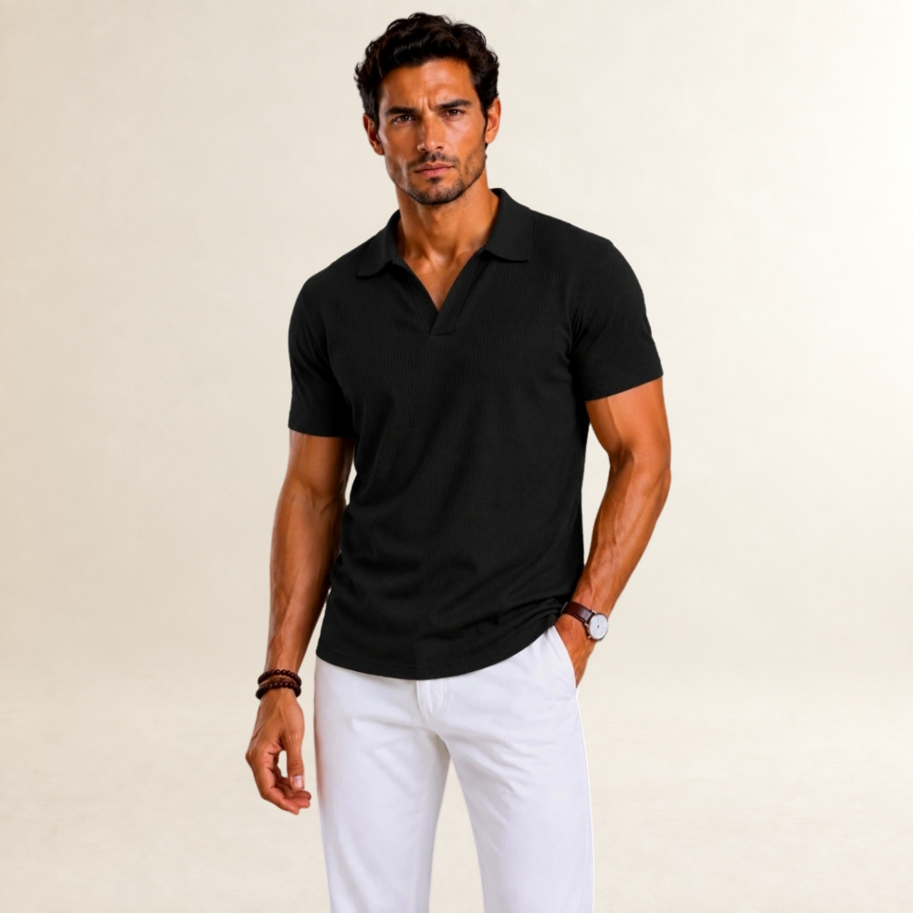Men's Polo Shirt Textured Design - Short Sleeve, Regular Fit