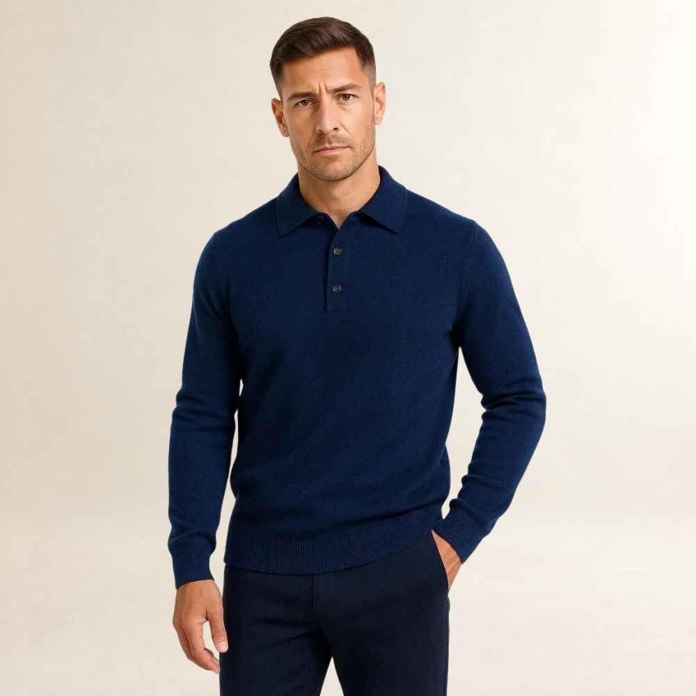Men's Polo Sweater Long Sleeve - Classic Design with Button Closure, Regular Fit