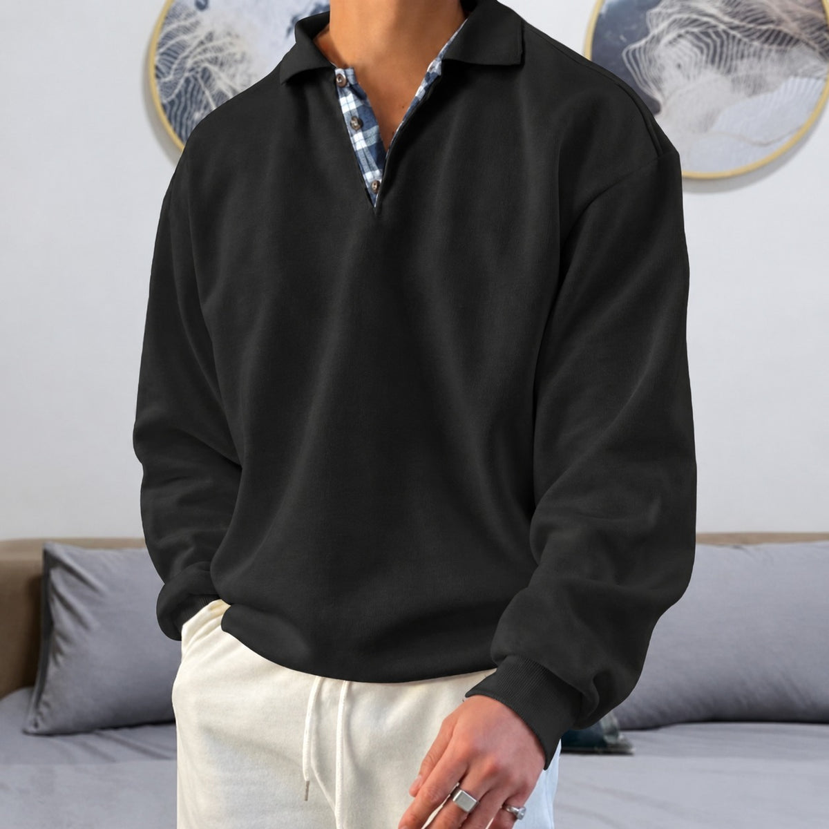 Men's Pullover - V-Neck with Long Sleeves and Collar