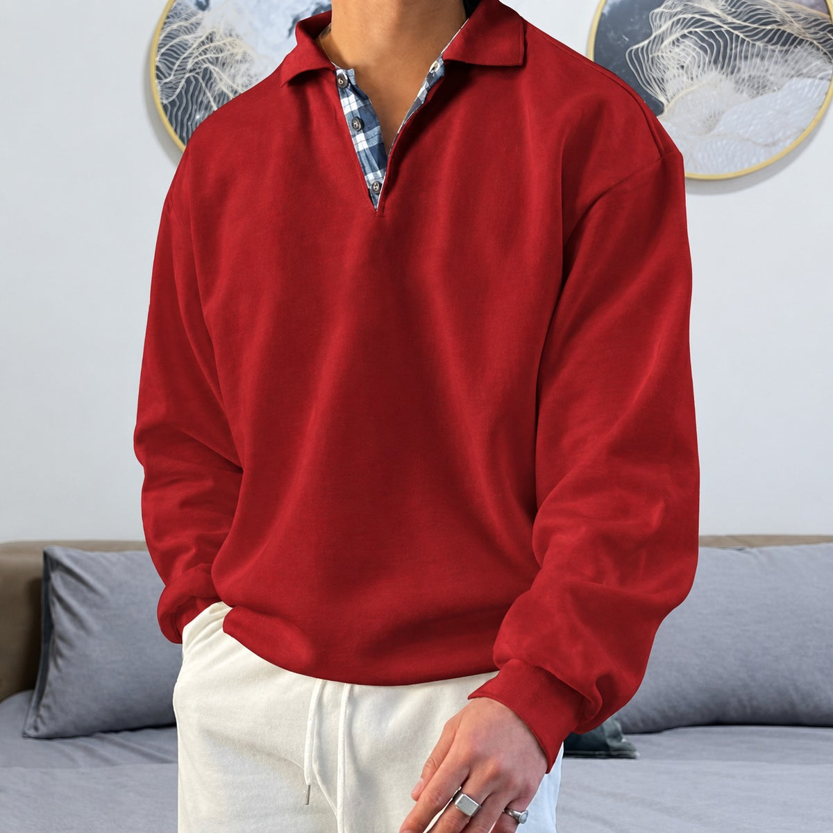 Men's Pullover - V-Neck with Long Sleeves and Collar