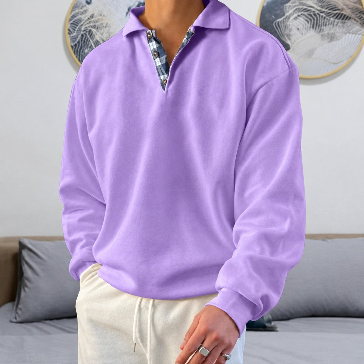 Men's Pullover - V-Neck with Long Sleeves and Collar