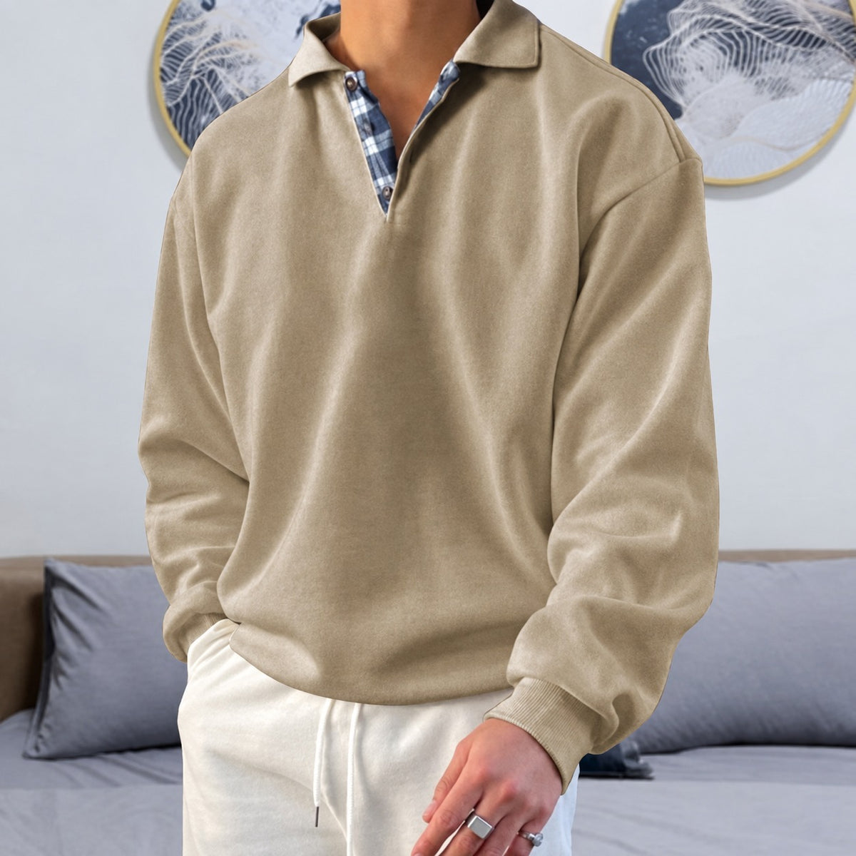 Men's Pullover - V-Neck with Long Sleeves and Collar