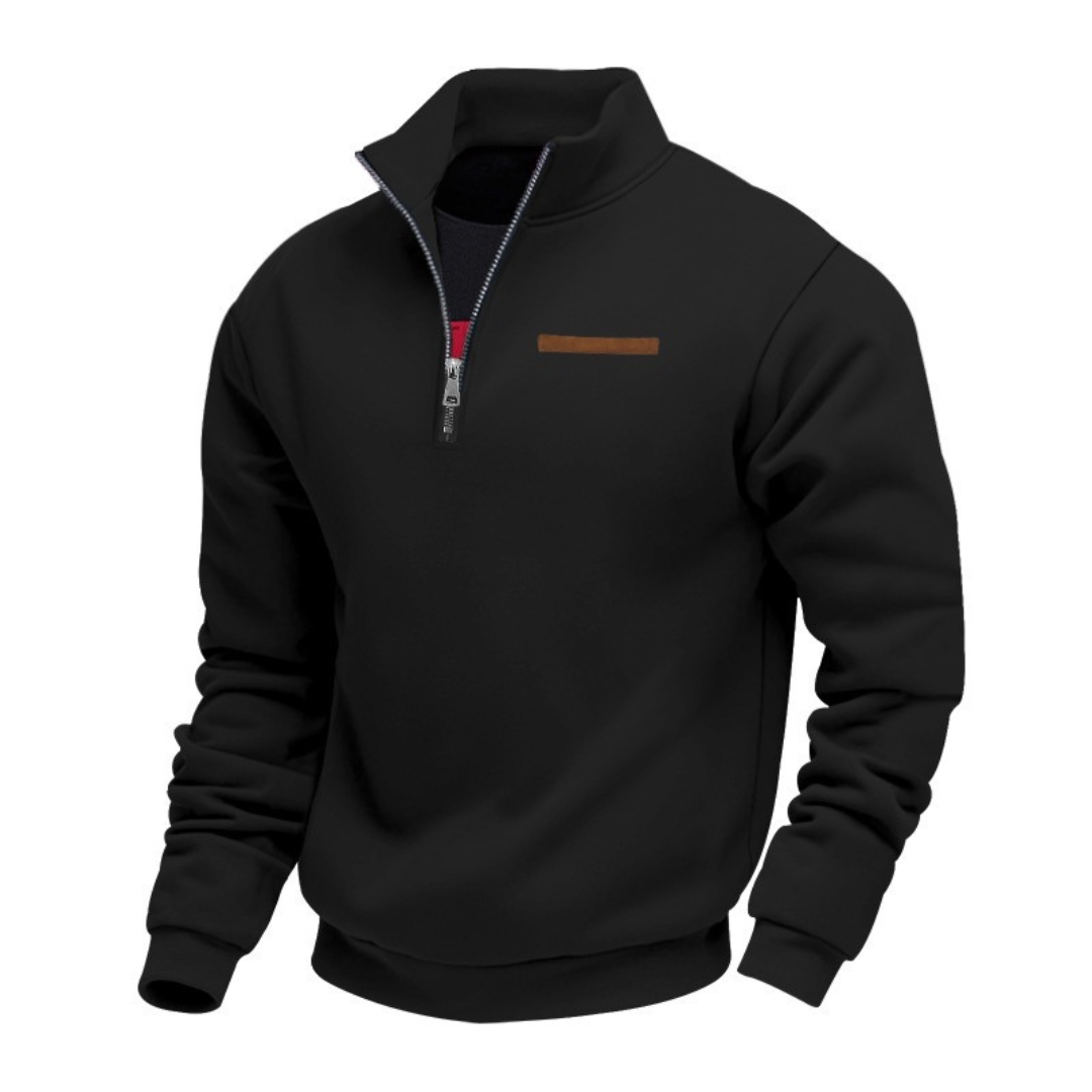 Men's Quarter-Zip Sweater with Stand Collar and Long Sleeves - Relaxed Fit