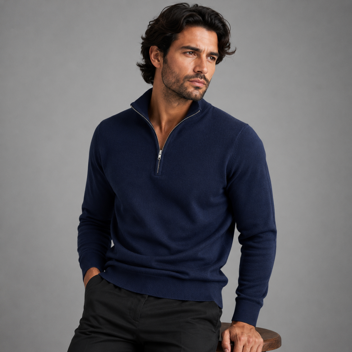 Men's Quarter Zip Sweatshirt - Mock Neck, Long Sleeve, Tailored Fit