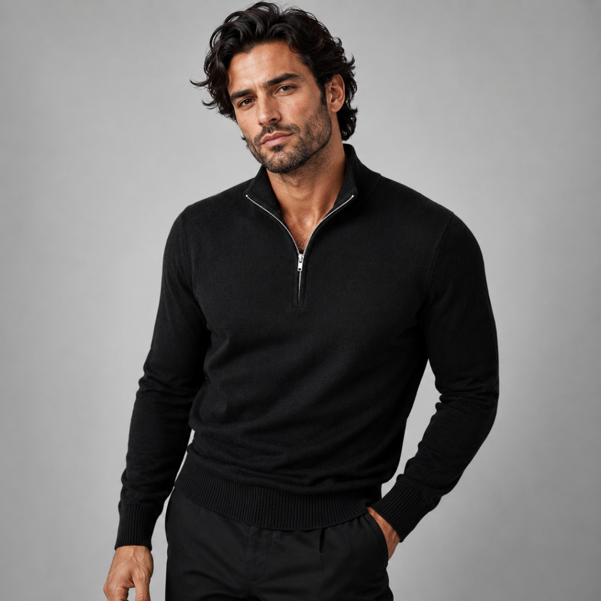 Men's Quarter Zip Sweatshirt - Mock Neck, Long Sleeve, Tailored Fit