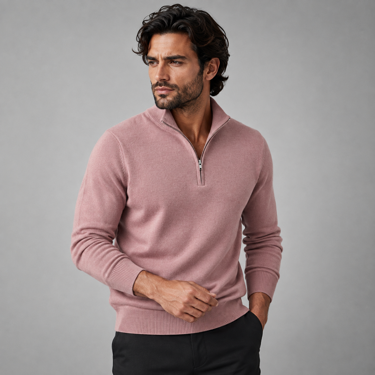 Men's Quarter Zip Sweatshirt - Mock Neck, Long Sleeve, Tailored Fit