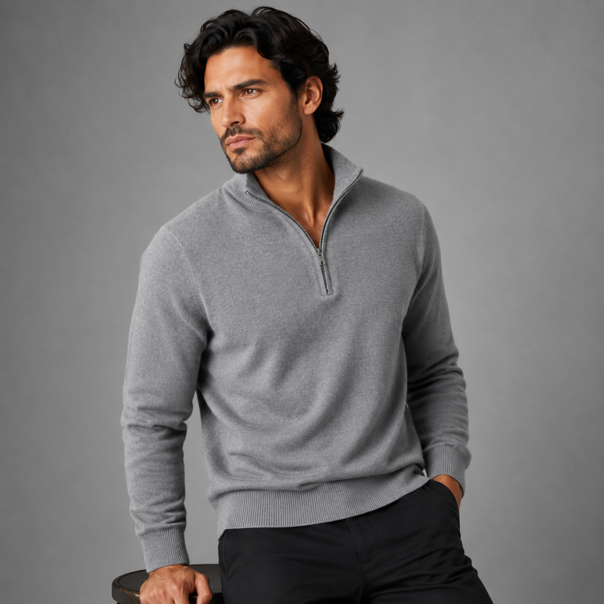 Men's Quarter Zip Sweatshirt - Mock Neck, Long Sleeve, Tailored Fit