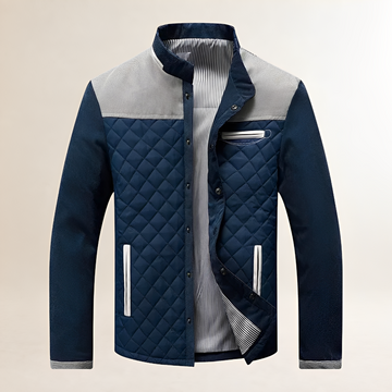 Men's Quilted Jacket - Stand Collar with Contrast Panels and Zip Closure