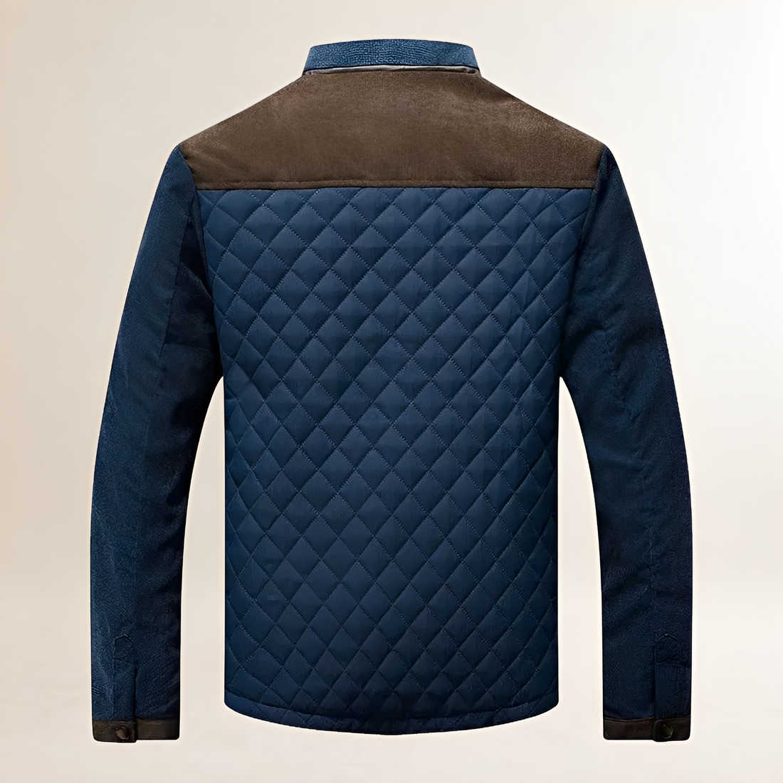Men's Quilted Jacket - Stand Collar with Contrast Panels and Zip Closure