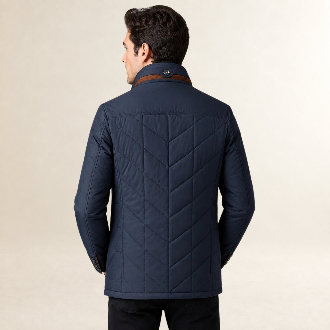 Men's Quilted Jacket with Stand Collar and Button Closure - Smart Casual Fit