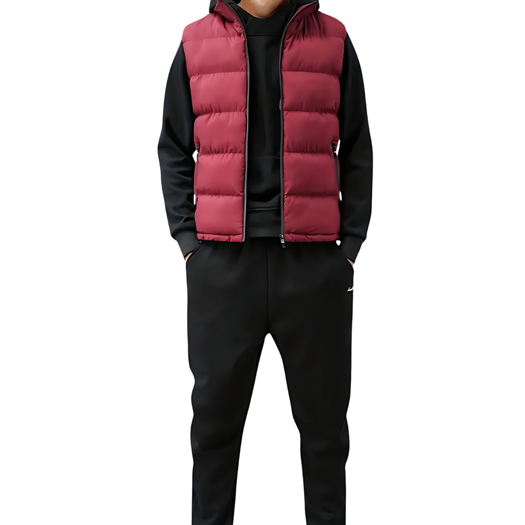 Men's Quilted Puffer Vest with Stand Collar, Full-Zip Front, Zippered Pockets & Drawcord Hem - Regular Fit