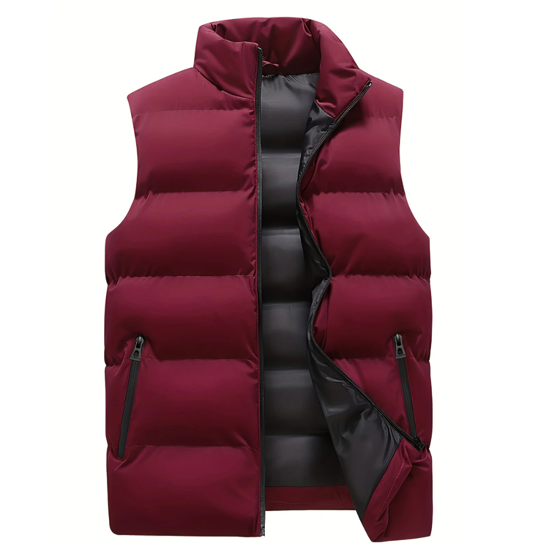 Men's Quilted Puffer Vest with Stand Collar, Full-Zip Front, Zippered Pockets & Drawcord Hem - Regular Fit