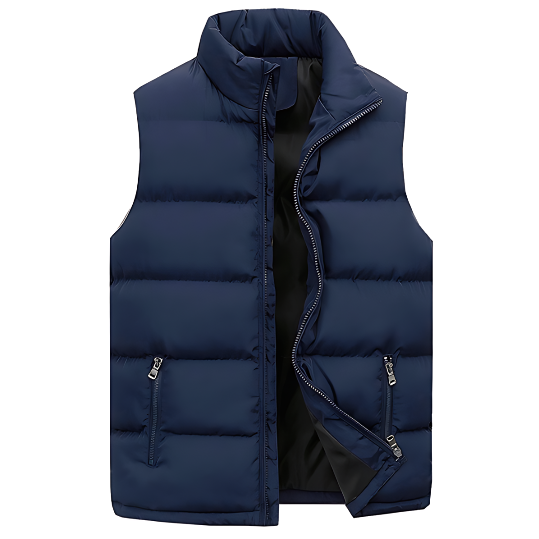 Men's Quilted Puffer Vest with Stand Collar, Full-Zip Front, Zippered Pockets & Drawcord Hem - Regular Fit