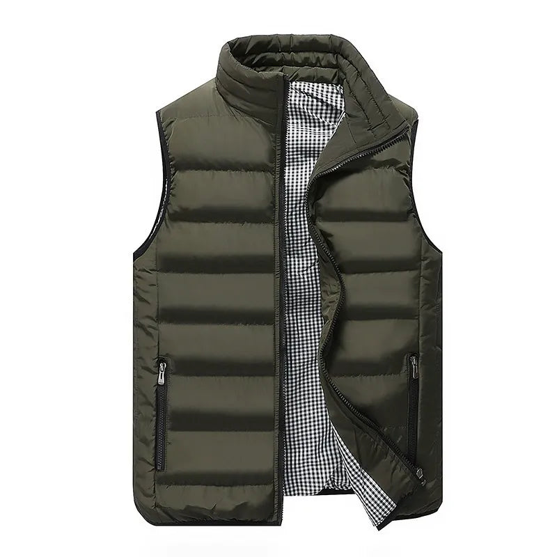Men's Quilted Puffer Vest with Stand Collar, Full-Zip Front, Zippered Pockets & Drawcord Hem - Regular Fit
