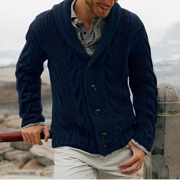 Men's Shawl Collar Cardigan - Button Front, Textured Design, Relaxed Fit