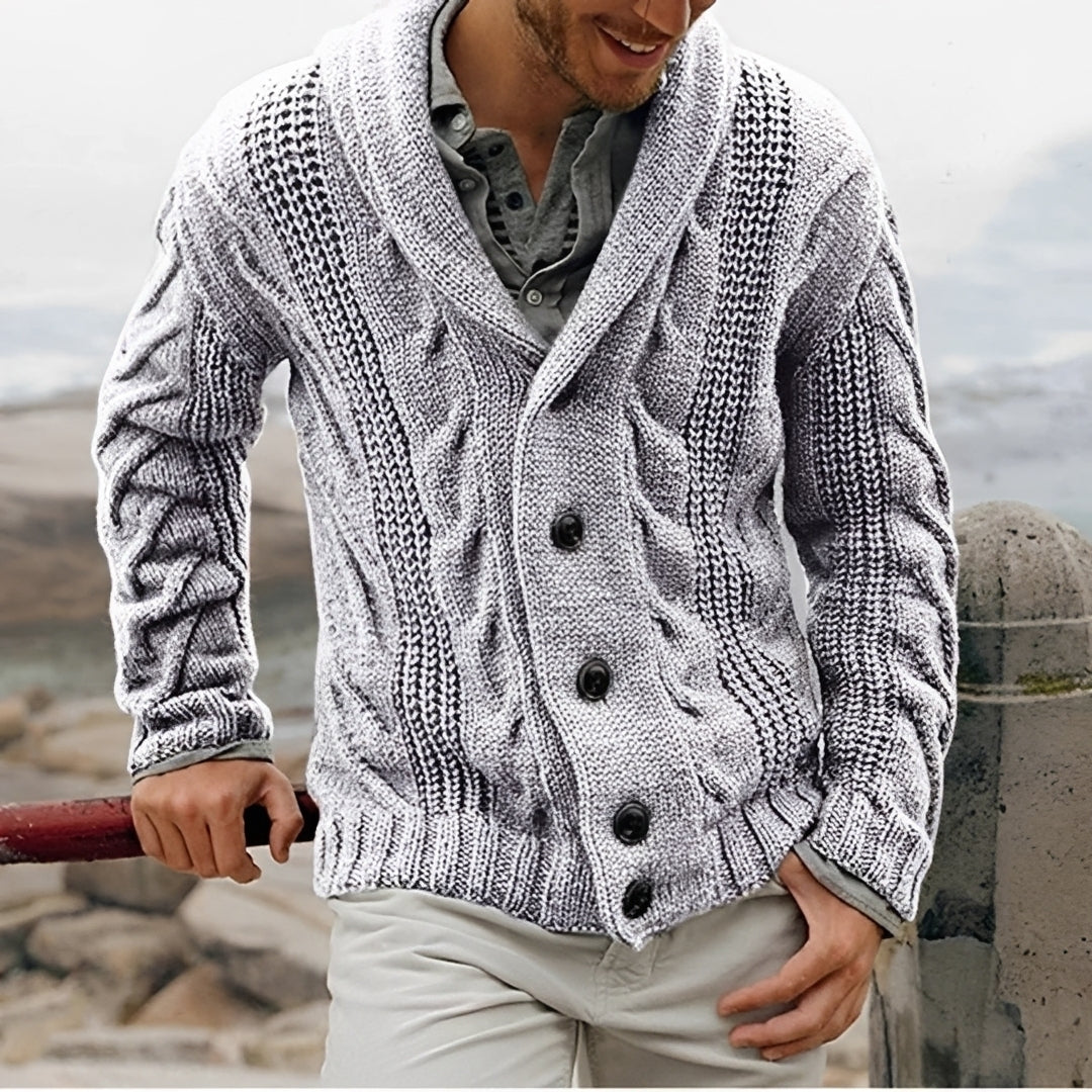 Men's Shawl Collar Cardigan - Button Front, Textured Design, Relaxed Fit