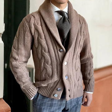 Men's Shawl Collar Cardigan Sweater - Button Front, Long Sleeve, Casual Style