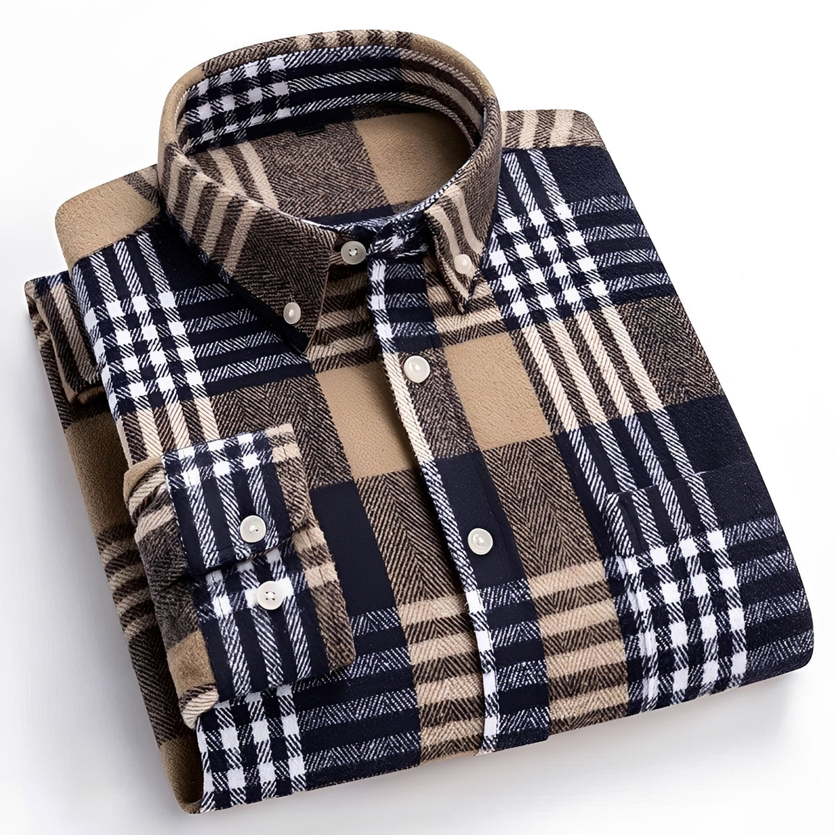 Men's Shirt - Button-Down Collar, Check Pattern, Relaxed Fit