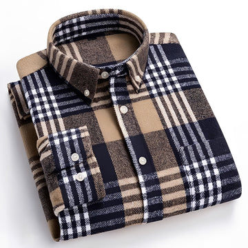 Men's Shirt - Button-Down Collar, Check Pattern, Relaxed Fit