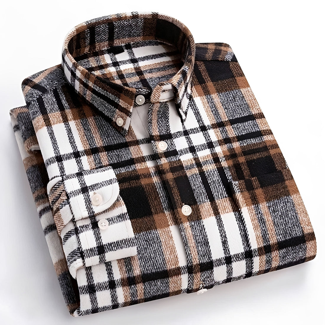 Men's Shirt - Button-Down Collar, Check Pattern, Relaxed Fit