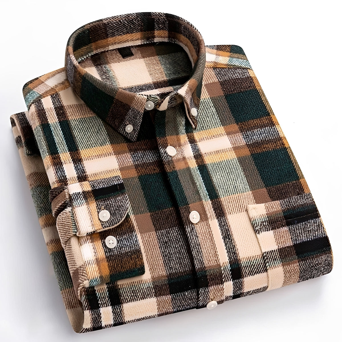 Men's Shirt - Button-Down Collar, Check Pattern, Relaxed Fit