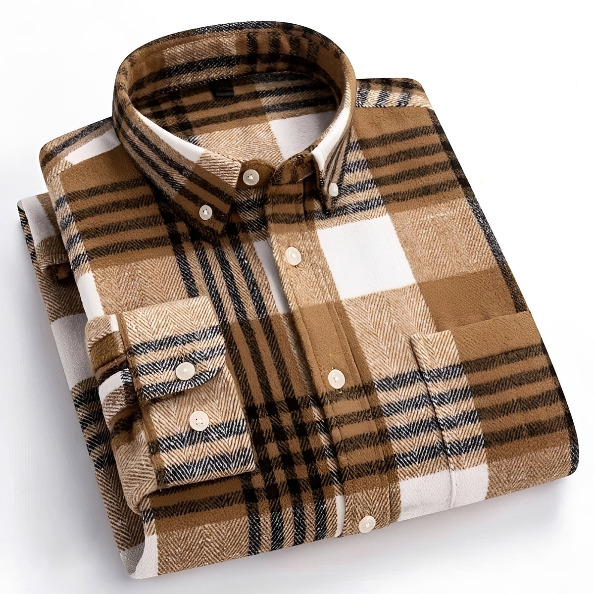 Men's Shirt - Button-Down Collar, Check Pattern, Relaxed Fit