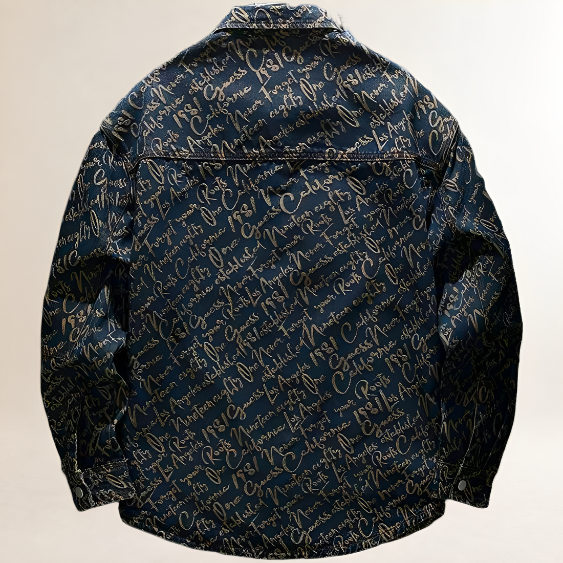 Men's Shirt Jacket with All-Over Embroidered Script, Snap-Front Closure, Patch Chest Pockets, Relaxed Fit