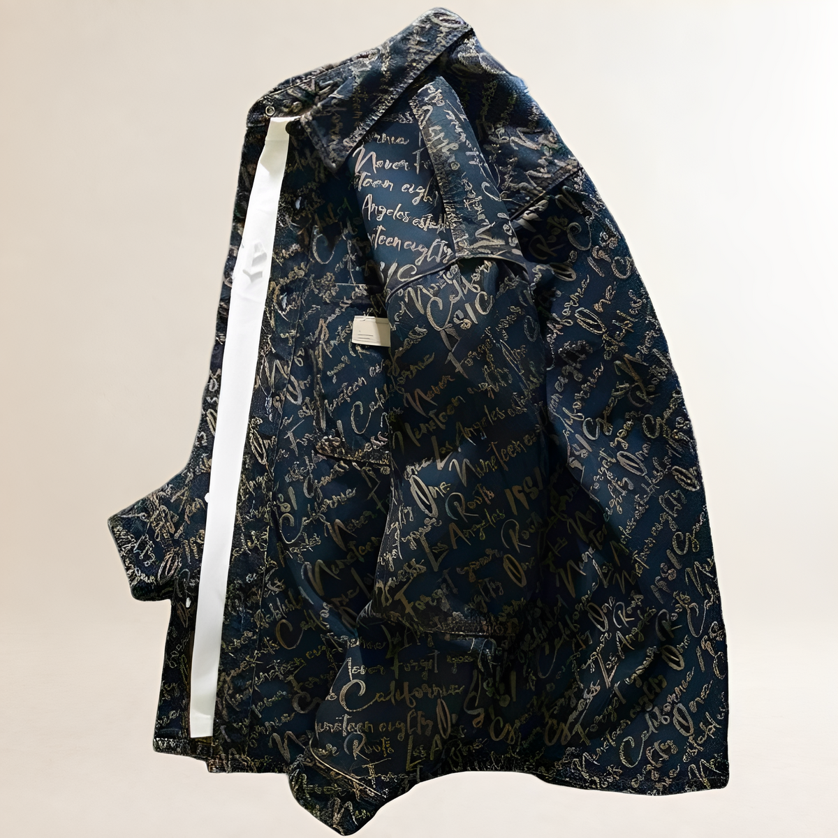 Men's Shirt Jacket with All-Over Embroidered Script, Snap-Front Closure, Patch Chest Pockets, Relaxed Fit