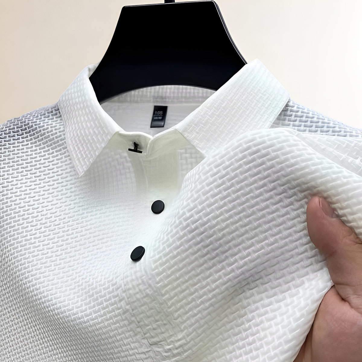 Men's Short-Sleeve Polo Shirt Textured Basket-Weave Pattern, Spread Collar, Snap Placket, Classic Fit